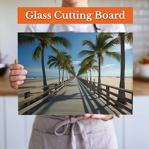 Beach Boardwalk Glass Cutting Board – Charcuterie Board - Beach Design – Coastal Gift - Tropical Vibes, Housewarming Gift, Ocean Lover Decor