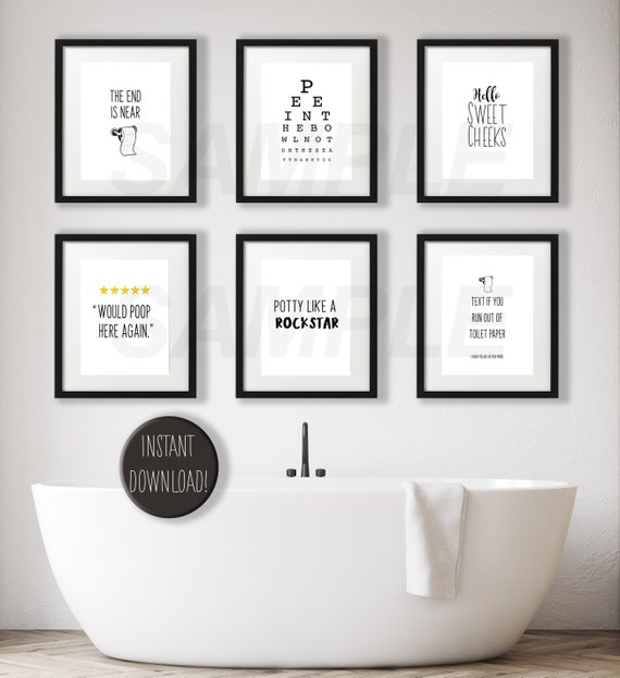 Set of 6 Funny Bathroom Wall Decor Etsy