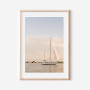 Sailboat Wall Art Print Coastal Nautical Photography Sunset Ocean Photo Sail Boat Picture Nantucket Print Neutral Beach House Artwork