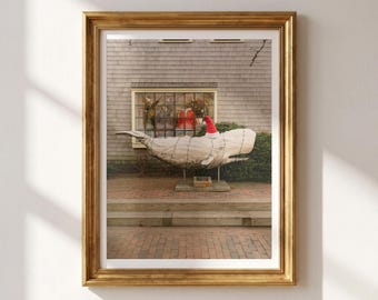 Nantucket Whale in Santa Hat Print, Funny Coastal Christmas Wall Art, Nautical Holiday Decor, Whale Christmas Photo, Beach House Gift