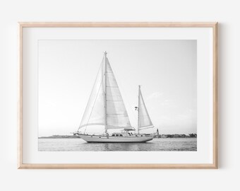Black and White Nantucket Sailboat Print, Coastal Wall Art, Nautical Photography, Sailing Decor, New England Fine Art Print