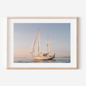 Sailboat Wall Art Print Coastal Nautical Photography Sunset Ocean Photo Sail Boat Picture Nantucket Print Neutral Beach House Artwork