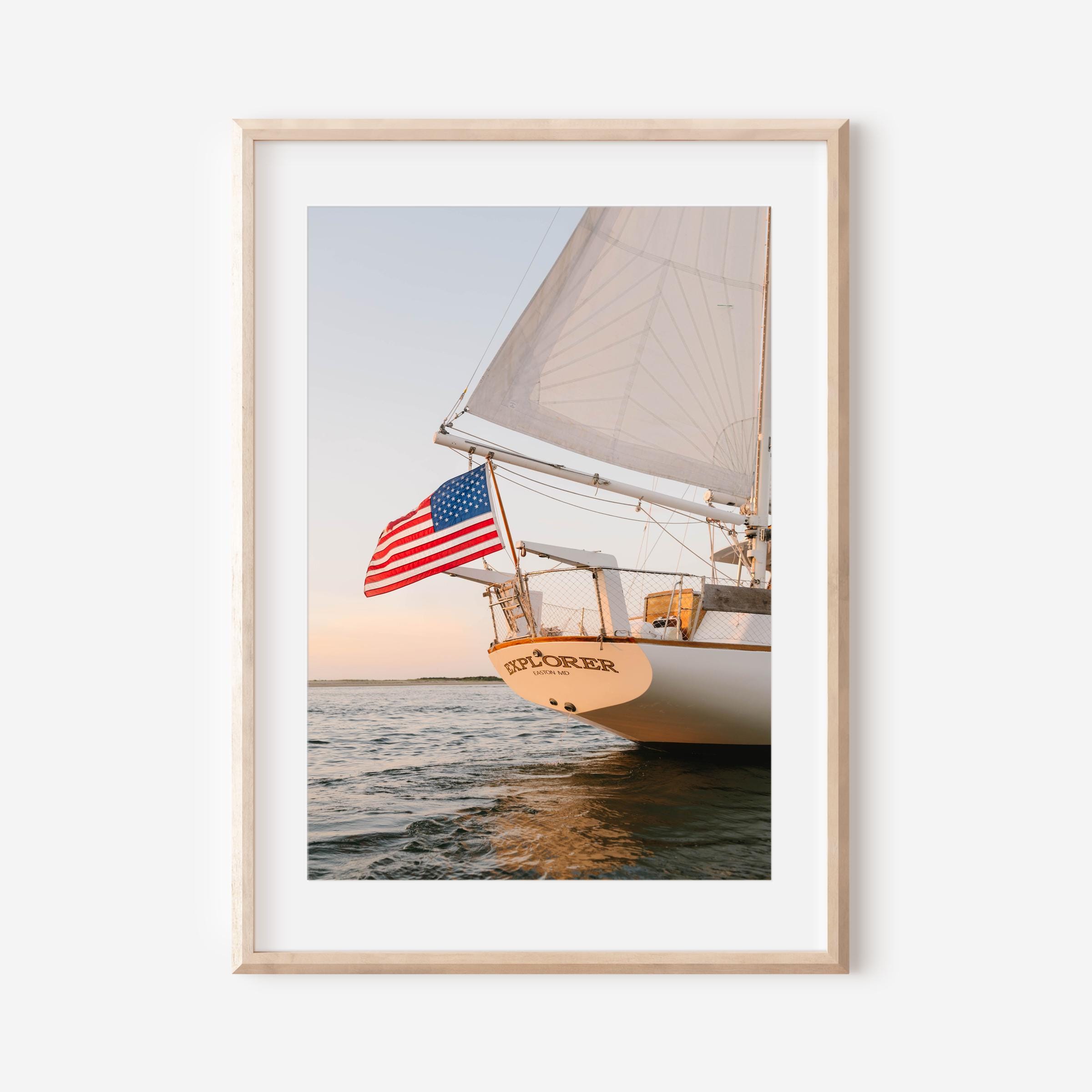 Nantucket Sailboat Print, American Flag Nautical Wall Art, New England ...