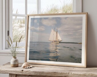 Maine Sailboat Print, Coastal Wall Art, New England Photography, Schooner Art, Nautical Decor, Blue Coastal Art, Sailing Print