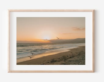 Coastal California Print – Malibu Beach Wall Art, Seagulls, Nature-Inspired Decor, Ocean Landscape Photography, Gift for Beach Lovers