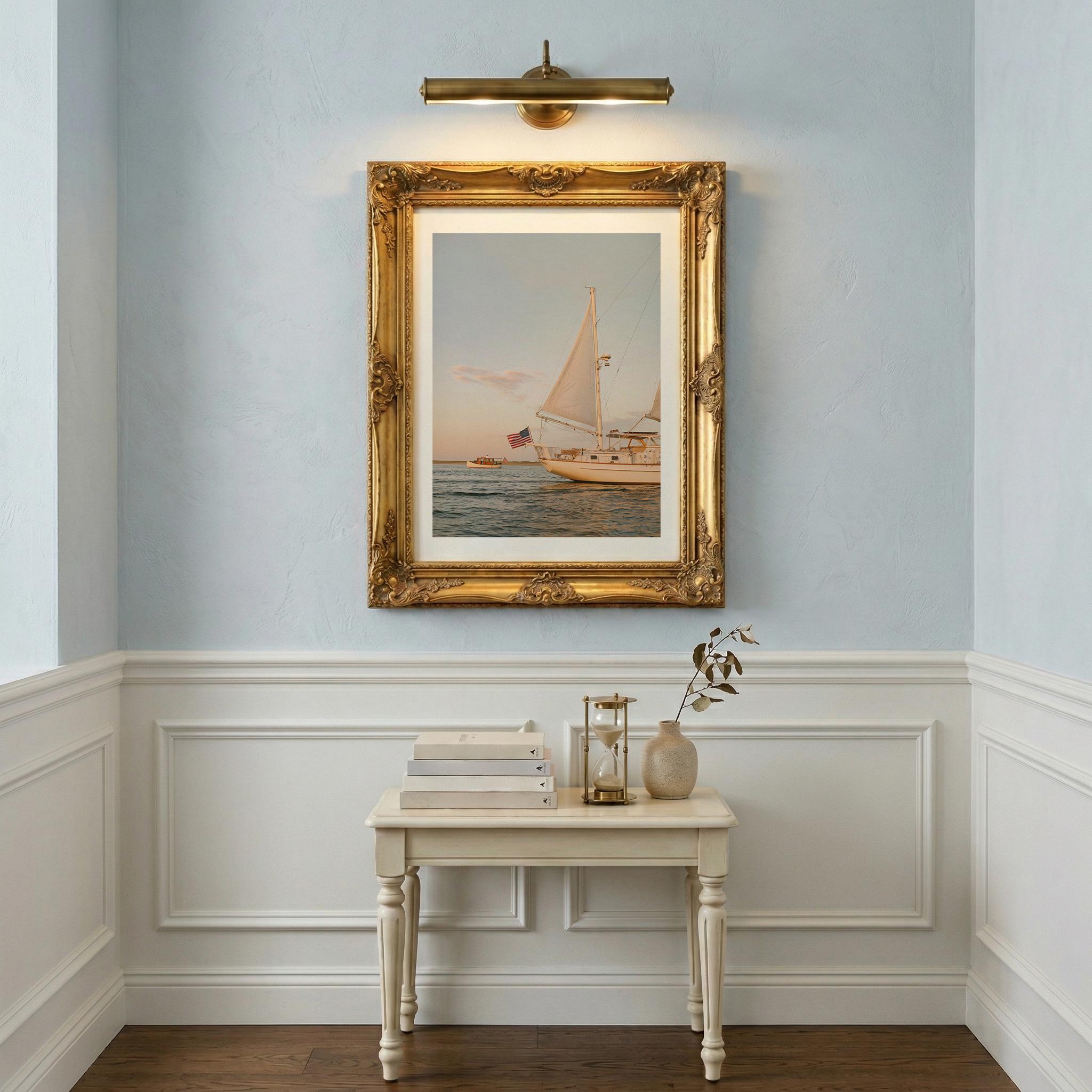 Sailboat Wall Art Print – Coastal Nautical Decor With American Flag at ...