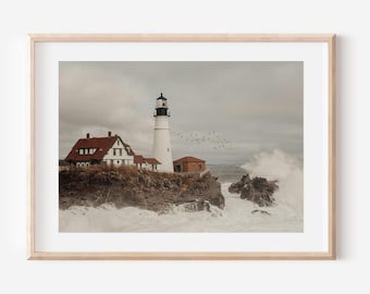 Arte di Portland, Maine, stampa della luce di Portland Head, arte murale costiera, foto del faro, fotografia del New England, decorazioni nautiche, opere d'arte oceaniche