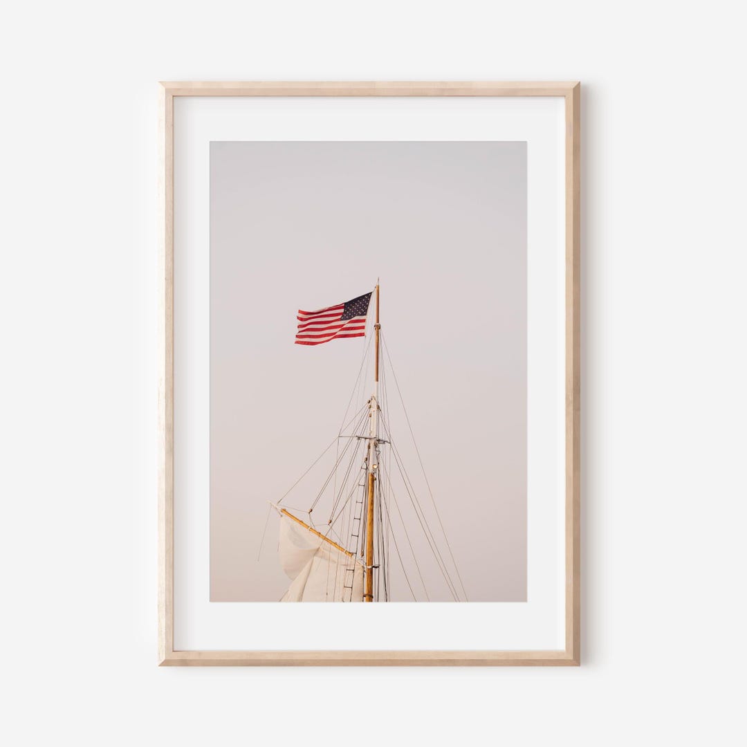 American Flag Sailboat Print – Nantucket Coastal Wall Art, Nautical ...