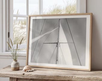 Black and White Sailboat Photography Print, Nautical Wall Art, Coastal Fine Art, Minimalist Sailing Decor, Modern Ocean Photography