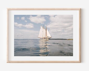 Maine Sailboat Print, Coastal Wall Art, New England Photography, Schooner Art, Nautical Decor, Blue Coastal Art, Sailing Print