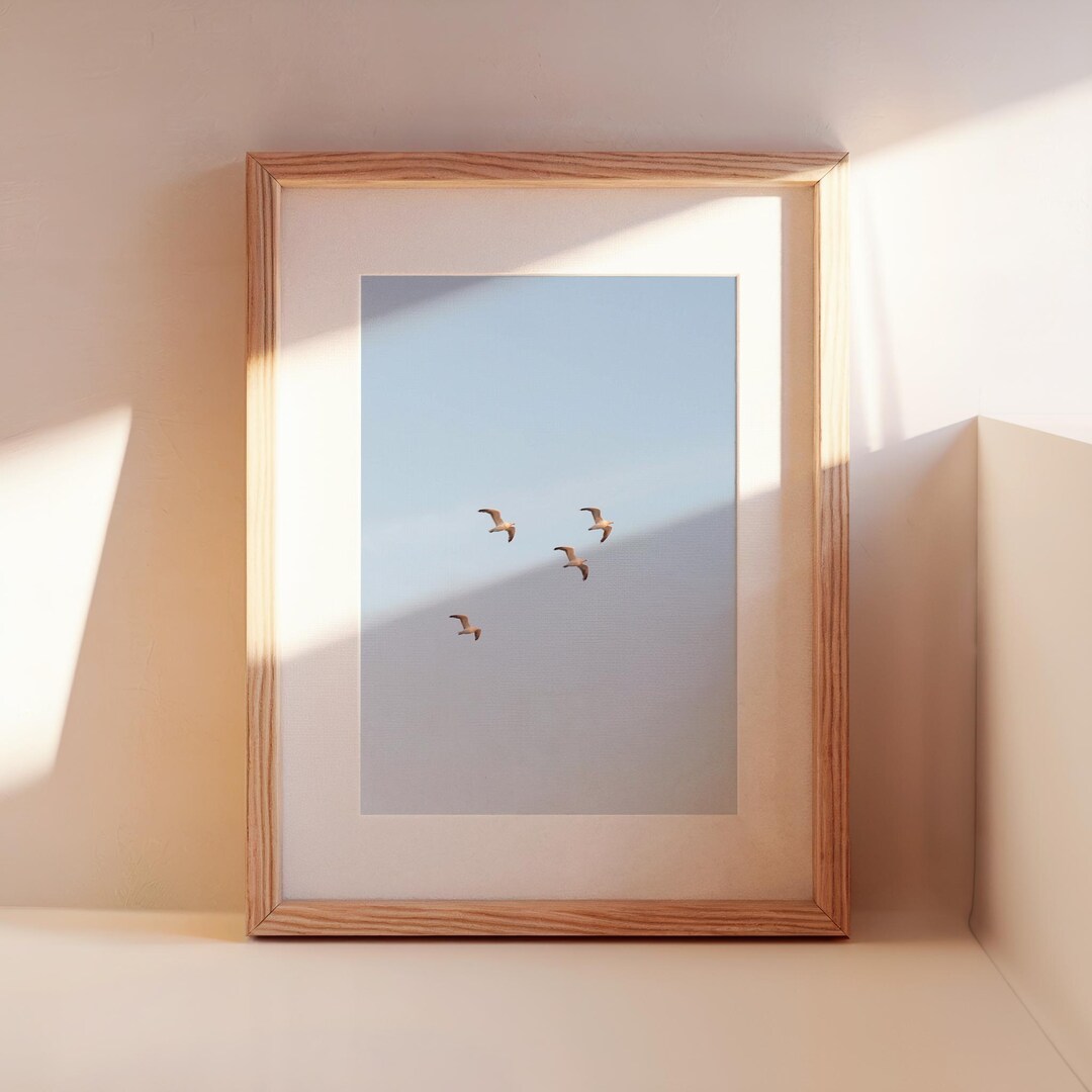 Seagull Wall Art Print, Coastal Sky Photography, Minimal Beach Decor ...