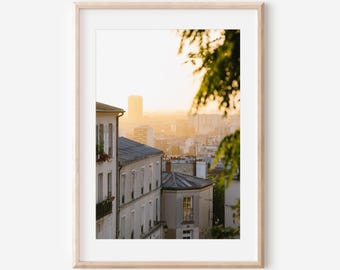 Montmartre Paris Photography Print, Paris Sunset Wall Art, Golden Hour Paris Rooftops, French Cityscape Photograph, Romantic Paris Decor