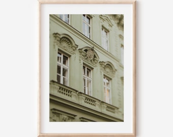 European Architecture, Prague Print, Pistachio Color, Czech Republic, Romantic Decor, Pastel Houses