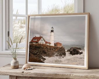 Portland Head Light Print, Maine Lighthouse Photography, New England Coastal Wall Art, Cape Elizabeth Maine Photo, Coastal Decor