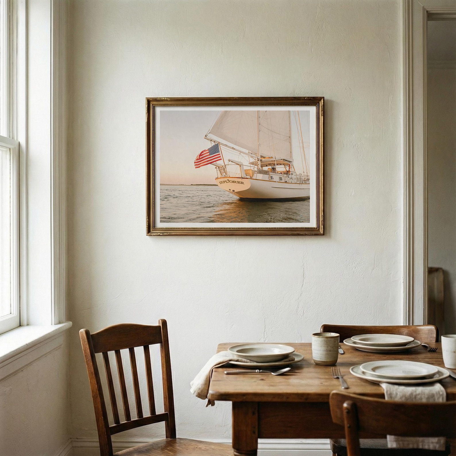 Nantucket Sailboat Print, American Flag Nautical Wall Art, New England ...