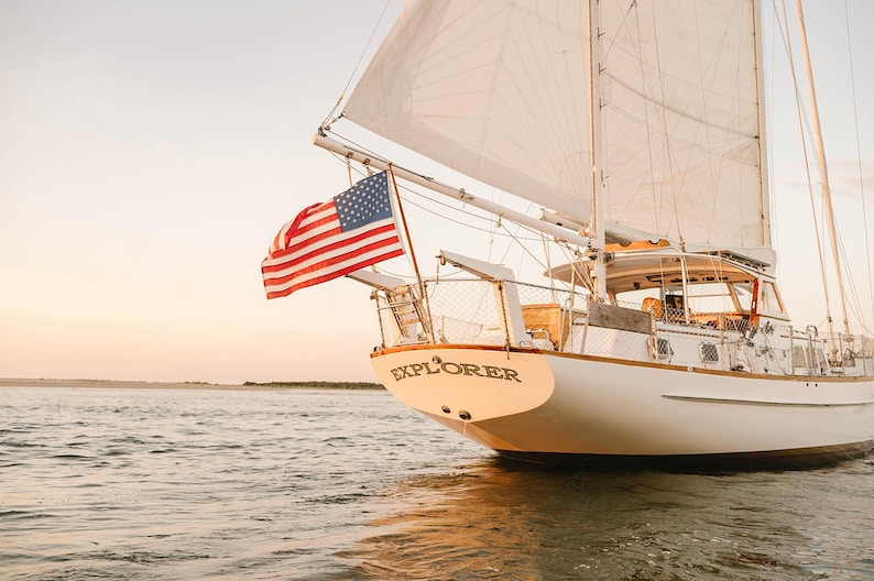 Nantucket Sailboat Print, American Flag Nautical Wall Art, New England ...