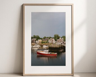 Rockport Harbor Photography Print, Red Lobster Boat Wall Art, Cape Ann Massachusetts Print, New England Coastal Wall Decor