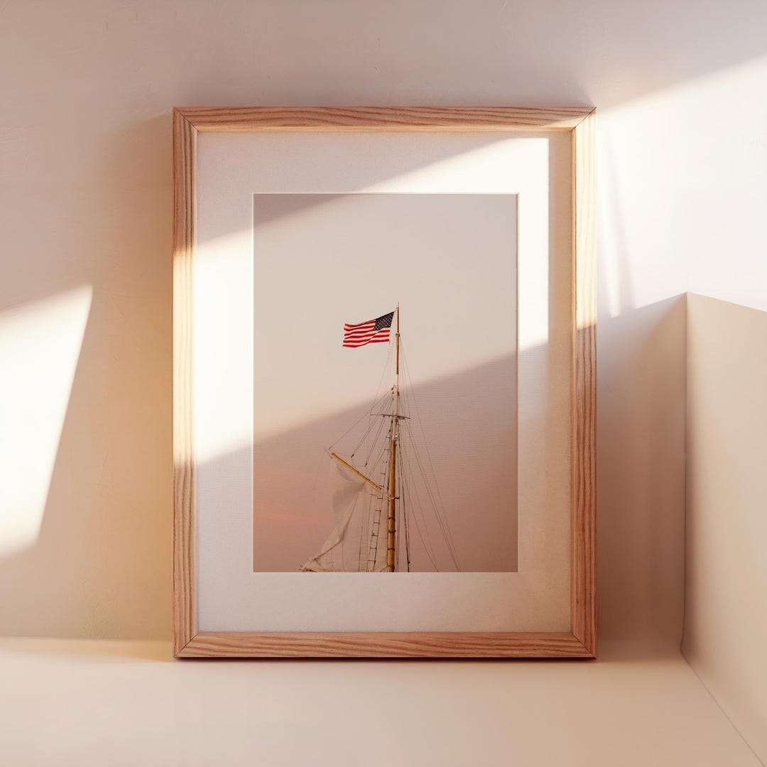 American Flag Sailboat Print – Nantucket Coastal Wall Art, Nautical ...