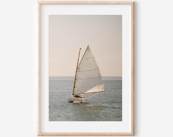 Sailboat Wall Art, Nautical Photography Print, Coastal Home Decor, Cape Cod Sailing Print, Seaside Minimalist Ocean Art