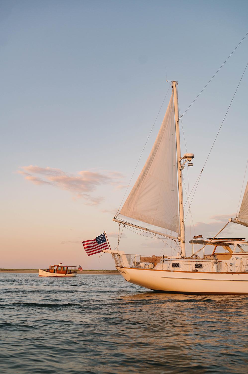 Sailboat Wall Art Print – Coastal Nautical Decor With American Flag at ...