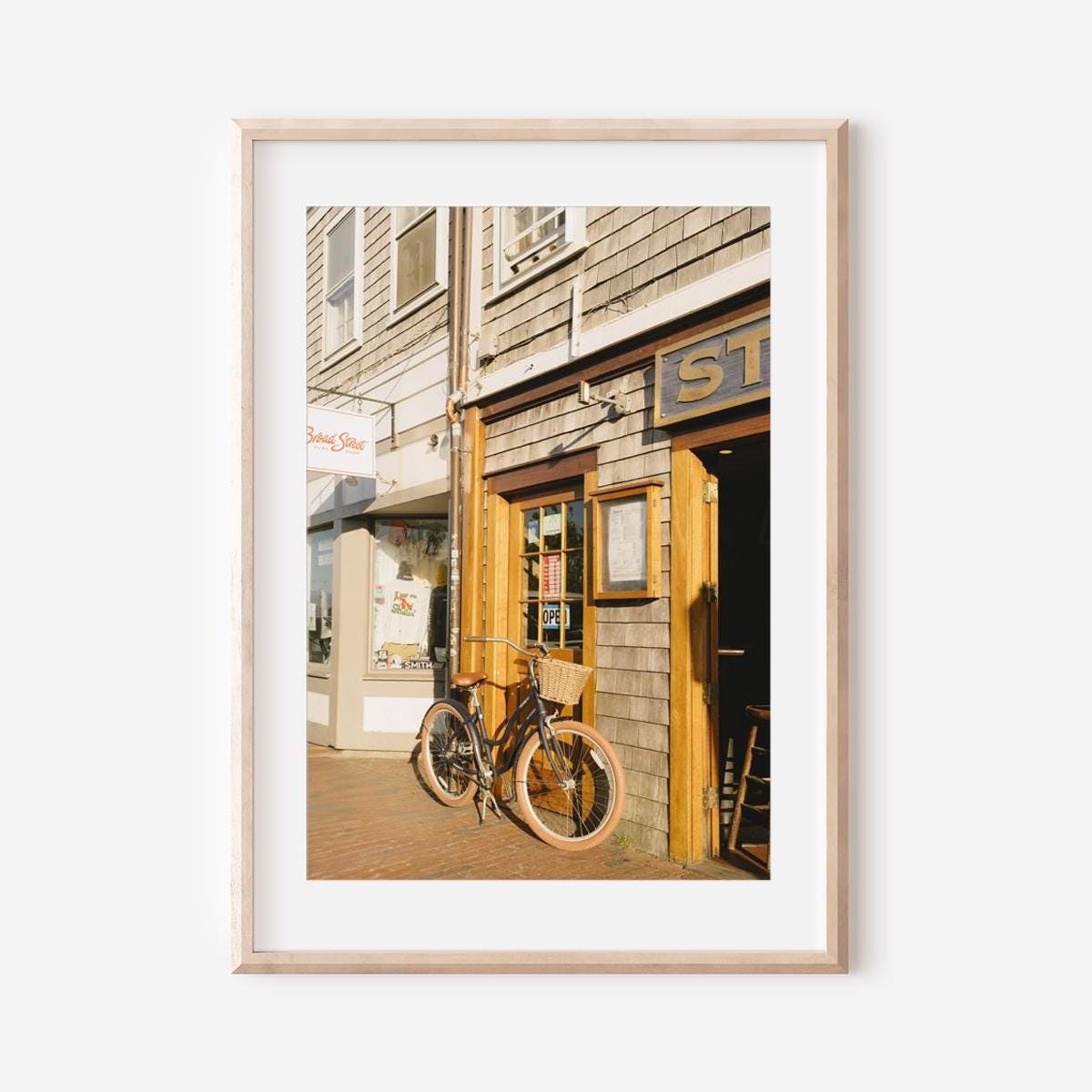 Nantucket Bicycle Print – Coastal Wall Art, New England Street Scene, Summer Bike with Basket, Cape Cod Fine Art Photography
