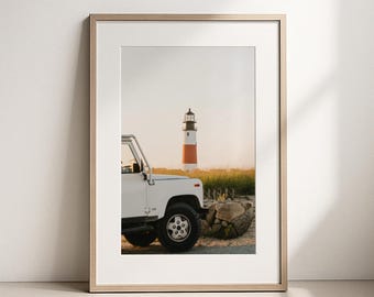 Sankaty Head Lighthouse Photography Print, Nantucket Wall Art, Jeep Coastal Print, New England Lighthouse Decor, Nantucket Gift