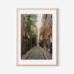 Impresión artística de Boston: Arte mural de Acorn Street, fotografía histórica de Nueva Inglaterra, decoración inspirada en la naturaleza, regalo para amantes del arte y de Boston.