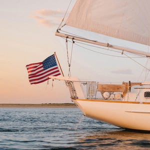 Sailboat Wall Art Print – Coastal Nautical Decor With American Flag at ...