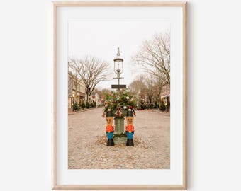 Nantucket Nutcracker Print, Main Street Christmas, Cobblestone Street Holiday Wall Art, Christmas Stroll Photo, New England Christmas Decor