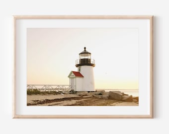 Nantucket Brant Point Lighthouse Print, Coastal Wall Art, New England Beach Photography, Nautical Home Decor, Cape Cod Ocean Print