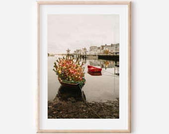 Nantucket Christmas Tree Boat Print, Coastal Holiday Wall Art, New England Winter Decor, Festive Harbor Photography, Fine Art Coastal Print