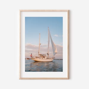 Sailboat Wall Art Print Coastal Nautical Photography Sunset Ocean Photo Sail Boat Picture Nantucket Print Neutral Beach House Artwork