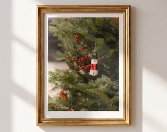 Lighthouse Christmas Print, Coastal Christmas Tree Photo, Red Winterberry Holiday Wall Art, Nantucket Christmas, Lighthouse Lover Gift