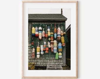 Lobster Buoy Print, Rockport Massachusetts Fishing Shack Photo, Colorful Buoys Nautical Wall Art, Cape Ann New England Coastal Decor