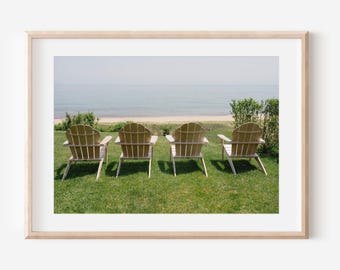 Nantucket Beach Chairs Print, Coastal Wall Art, Adirondack Chairs Photography, Ocean View Decor, Cape Cod Fine Art Print