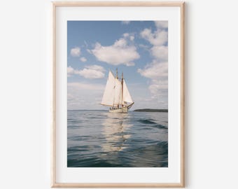 Maine Sailboat Print, Coastal Wall Art, New England Photography, Schooner Art, Nautical Decor, Blue Coastal Art, Sailing Print