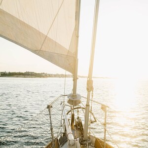 Sailboat Bow Print, Golden Hour Ocean Photography, Coastal Nautical Wall Art image 4