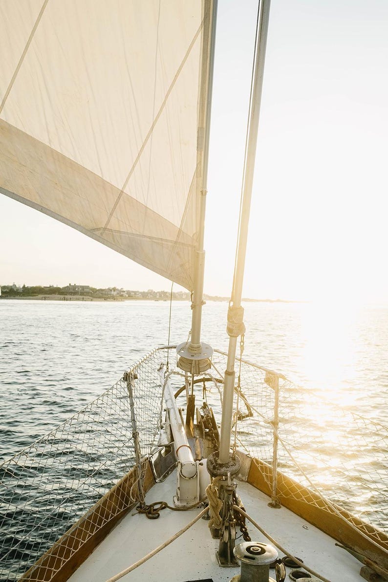 Sailboat Bow Print, Golden Hour Ocean Photography, Coastal Nautical Wall Art image 4
