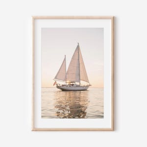 Sailboat Wall Art Print Coastal Nautical Photography Sunset Ocean Photo Sail Boat Picture Nantucket Print Neutral Beach House Artwork