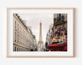 Paris Photography Print, Eiffel Tower Wall Art, Romantic Paris Cafe Decor, French Vintage Inspired Art, Parisian Gallery Wall Print