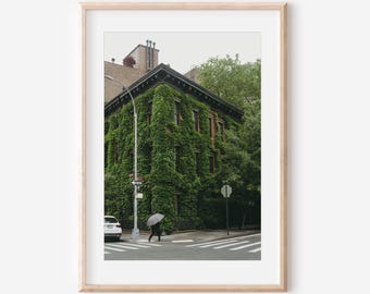 Greenwich Village Rainy Day Print – Ivy-Covered NYC Brownstone, Fine Art Photography, Moody New York Street Scene Wall Art