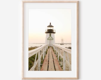 Nantucket Brant Point Lighthouse Print, Coastal Wall Art, New England Beach Photography, Nautical Home Decor, Cape Cod Ocean Print