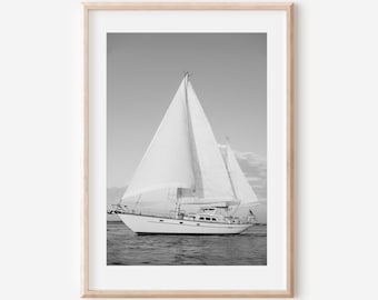 Black and White Nantucket Sailboat Print, Coastal Wall Art, Nautical Photography, Sailing Decor, New England Fine Art Print