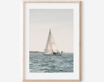 Sailboat Photography Print, New England Sailing Wall Art, Coastal Nautical Decor, Summer Ocean Photography, Beach House Wall Art