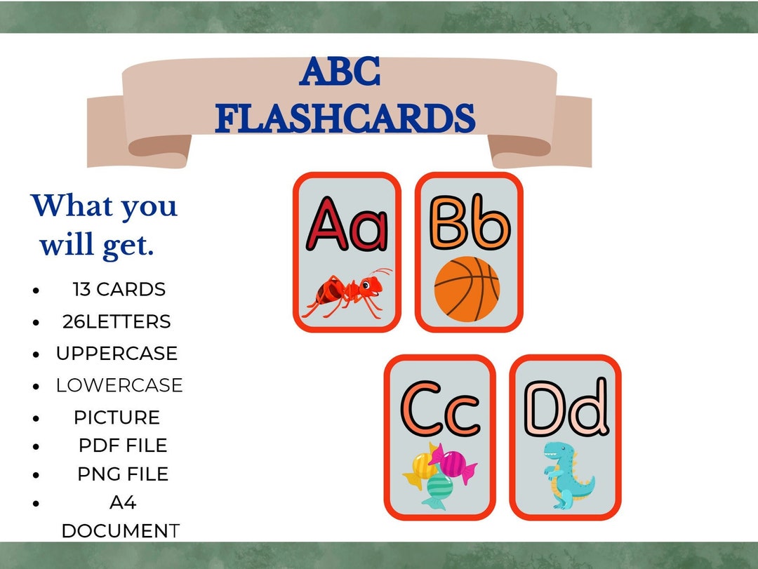 ABC FLASHCARDS With Illustration, Preschool Material, Letter Recognition Flashcards, Montessori