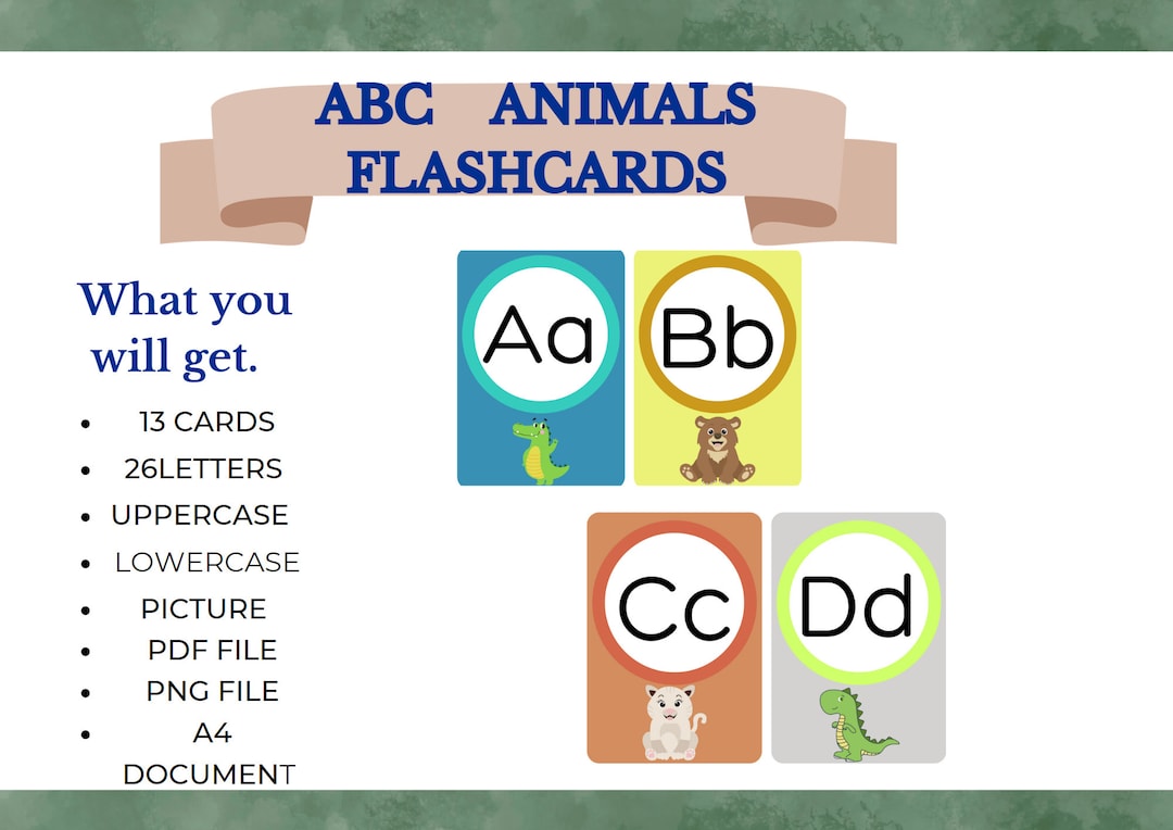 Animal Alphabet Flash Cards Preschool Learning Cards Animal - Etsy