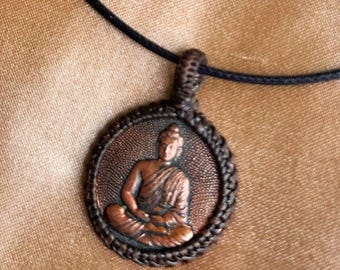 Tibetan Shakyamuni Buddha coin, coin amulet, copper pendant from Nepal