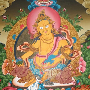 Excellent and beautyful Masterpiece Thangka Painting Jambhala, tibetan God for Wealth and Fertility
