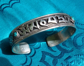 Beautiful filigree silver Bracelet with Om Mani Padme Hum with Tuquoise from Nepal