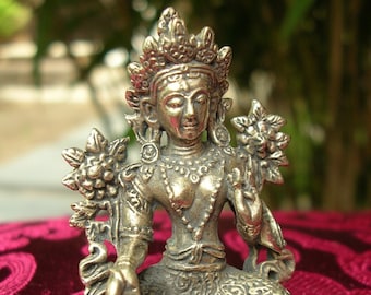 OLD tibet. Miniature Statue Green Tara silver 4.8 cm